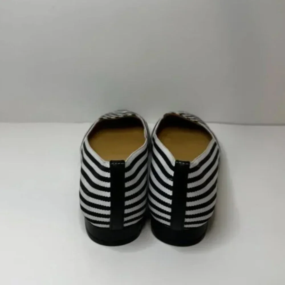 Talbots Edison Womens Black/White Striped Ribbon Pointed Flats Size 6.5